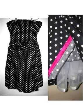 Strapless dress 12 Pure cotton Black White Crinoline Full skirt USA Pinup Retro